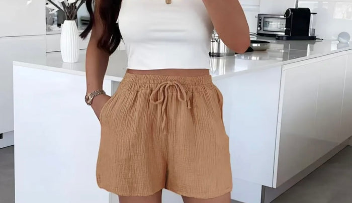 Musselin Shorts aus Baumwolle – Luftige Sommer Shorts mit Elastikbund | Camel
