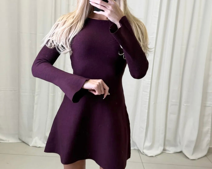 Rippstrick Kleid A- Linie - Bordeaux