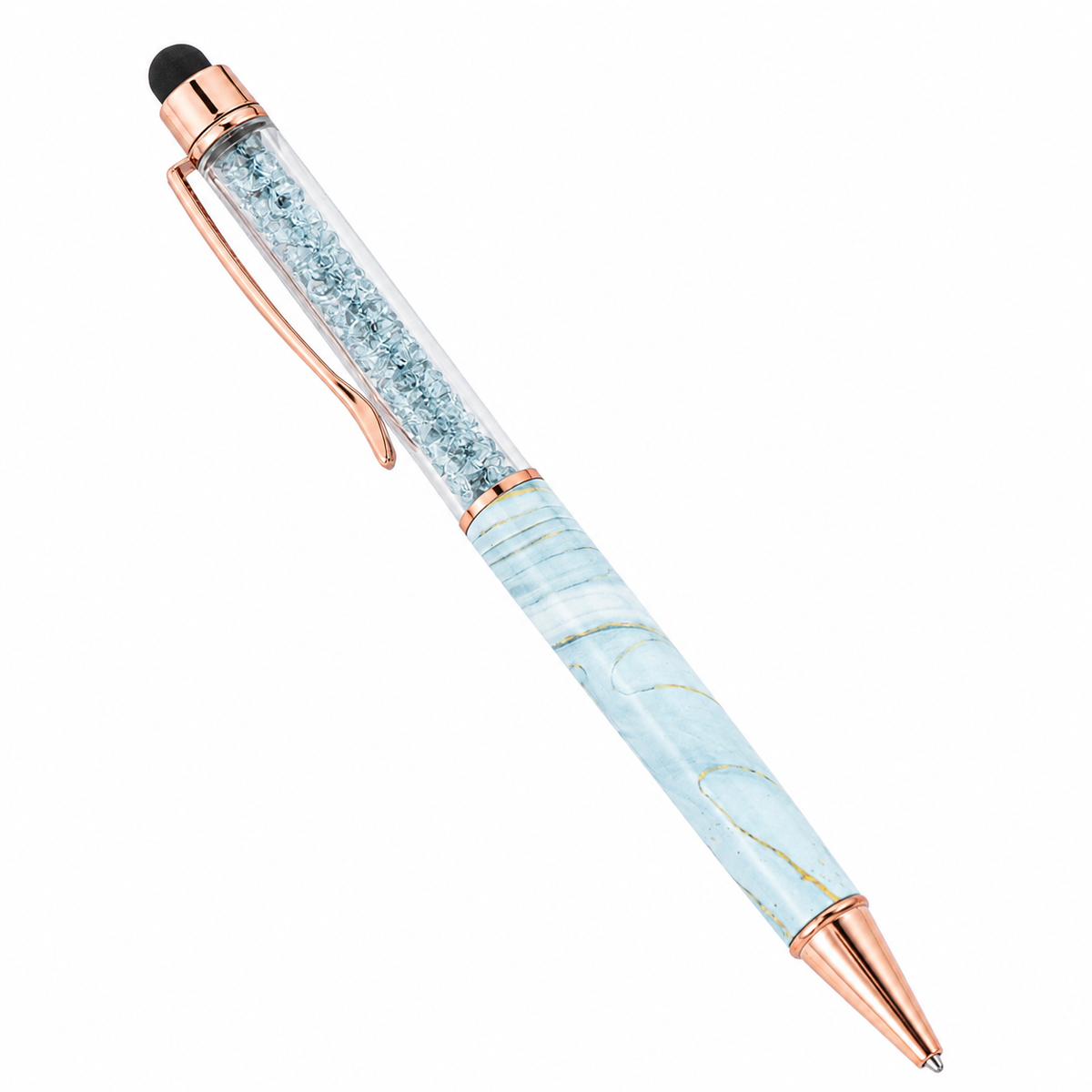 Kristall Kugelschreiber mit Touchpen – Marmor Design | Blau