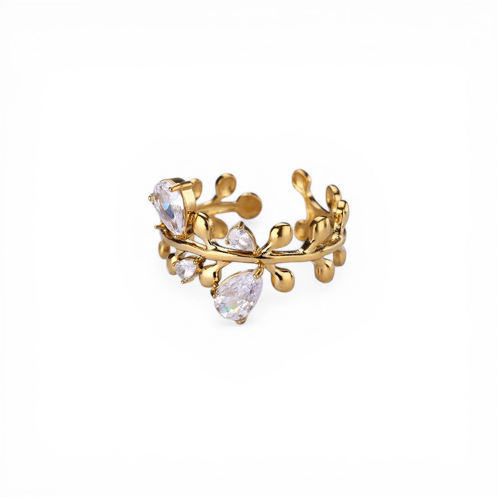 Eleganter Blatt Zirkonia Ring Gold – Verstellbar
