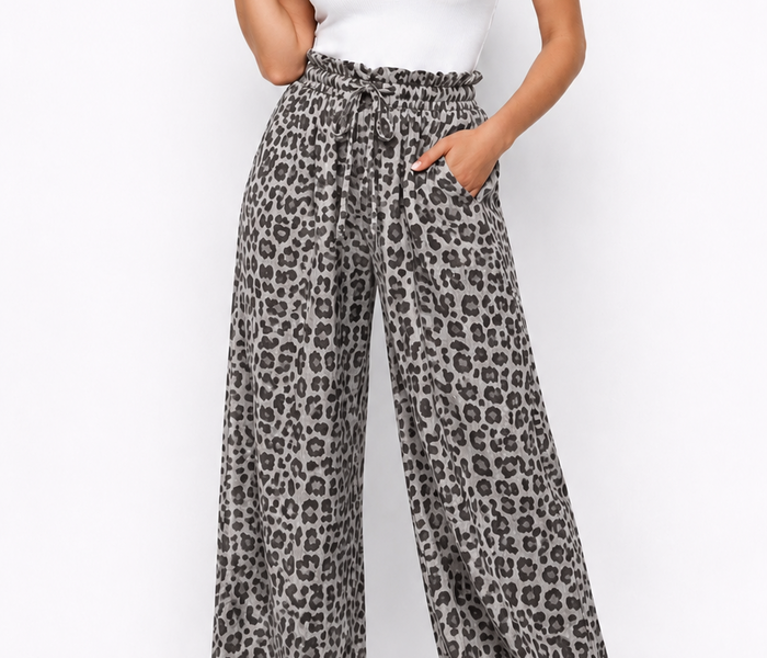 Vorbestellung | Musselin Hose Leo Print – Grau