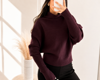 Fledermaus Strickpullover mit Taillenbund | Bordeaux