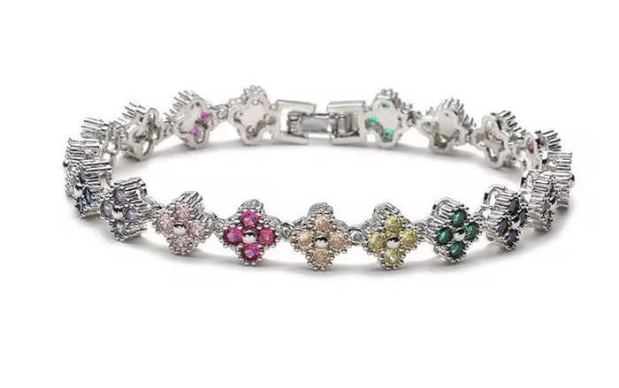 Glitzerndes Kleeblatt Armband | Silber/Bunt