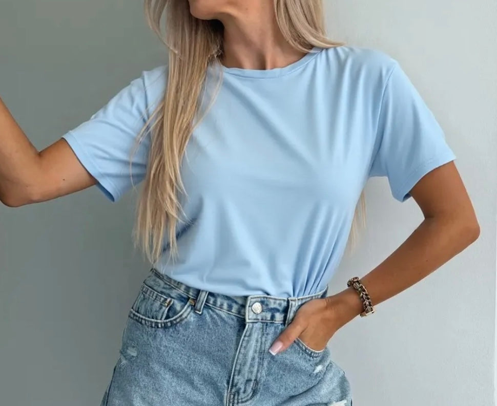 Basic Baumwoll T-Shirt – Rundhals Shirt aus 100% Baumwolle | Blau