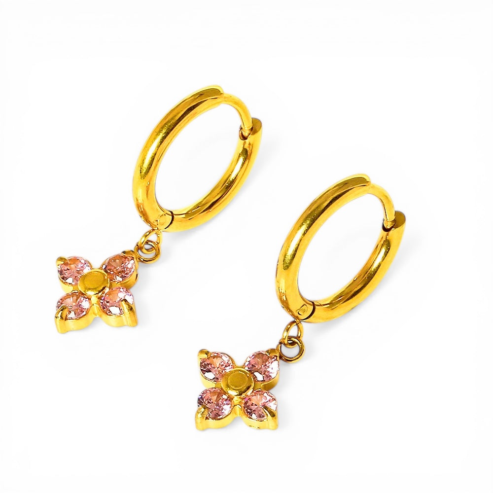 Blumen Creolen Gold – Zirkonia, Edelstahl | Rosa