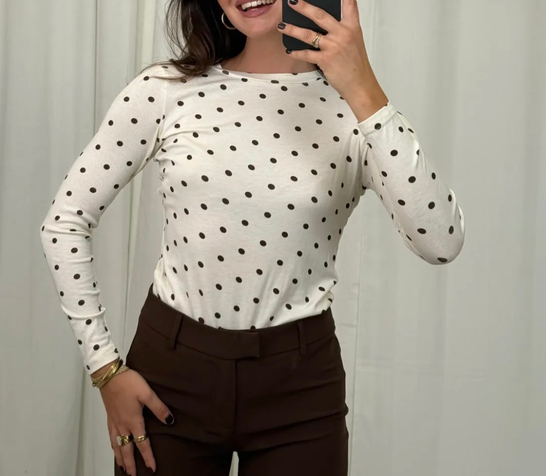 Polka Dot Longsleeve | Beige oder weiß