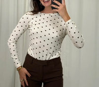 Polka Dot Longsleeve | Beige oder weiß
