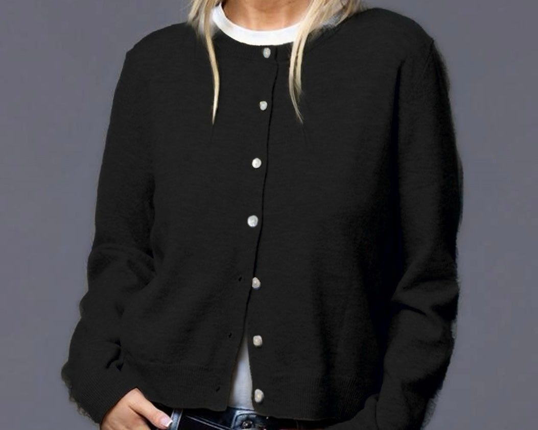 Basic Strick-Cardigan mit Knopfleiste – Schwarz