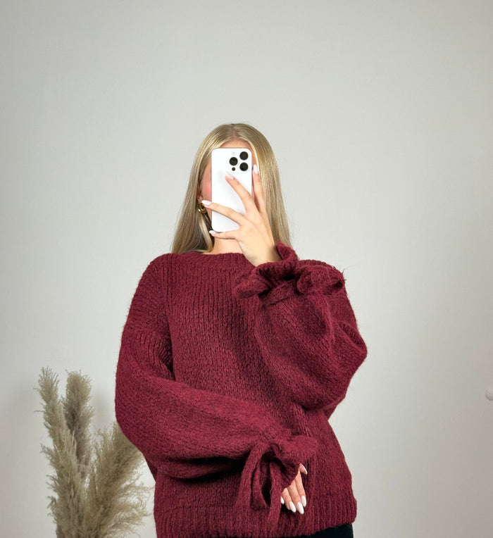 Oversize Pullover mit Schleifenärmeln | Weinrot