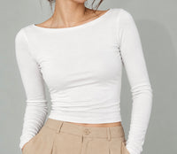 Figurbetontes Basic Langarmshirt | weiß oder braun