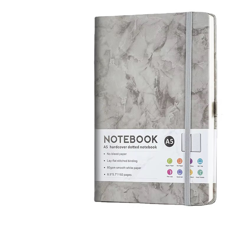 A5 Hardcover Notizbuch Marmor – Dotted Journal mit Gummiband & Stiftschlaufe – verschiedene Farben