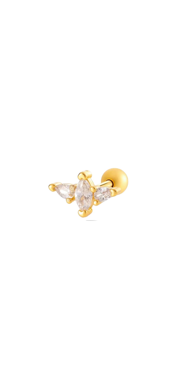 Helix / Ohrpiercing „ Crystal Wings“ – Edelstahl vergoldet mit Zironia