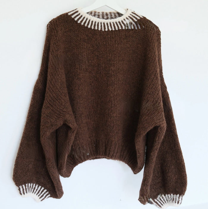 Kuscheliger Mohair-Woll-Pullover – Ballonärmel | Braun