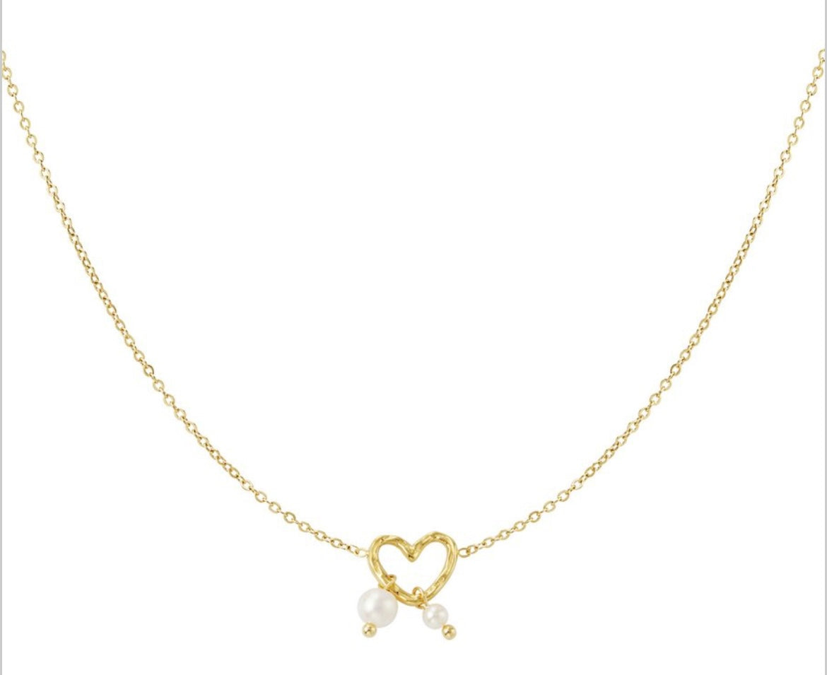 Herzkette mit Perlenanhänger | Gold