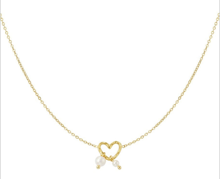 Herzkette mit Perlenanhänger | Gold