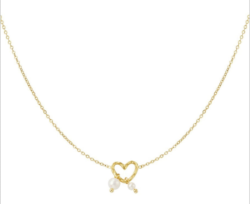 Herzkette mit Perlenanhänger | Gold