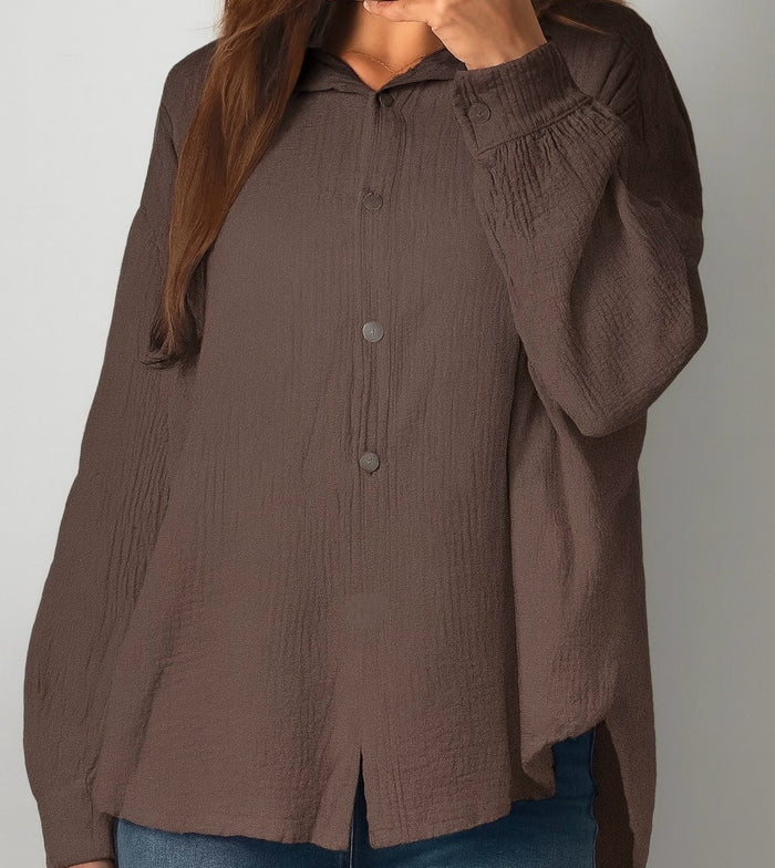 Oversize Musselin Bluse | Braun