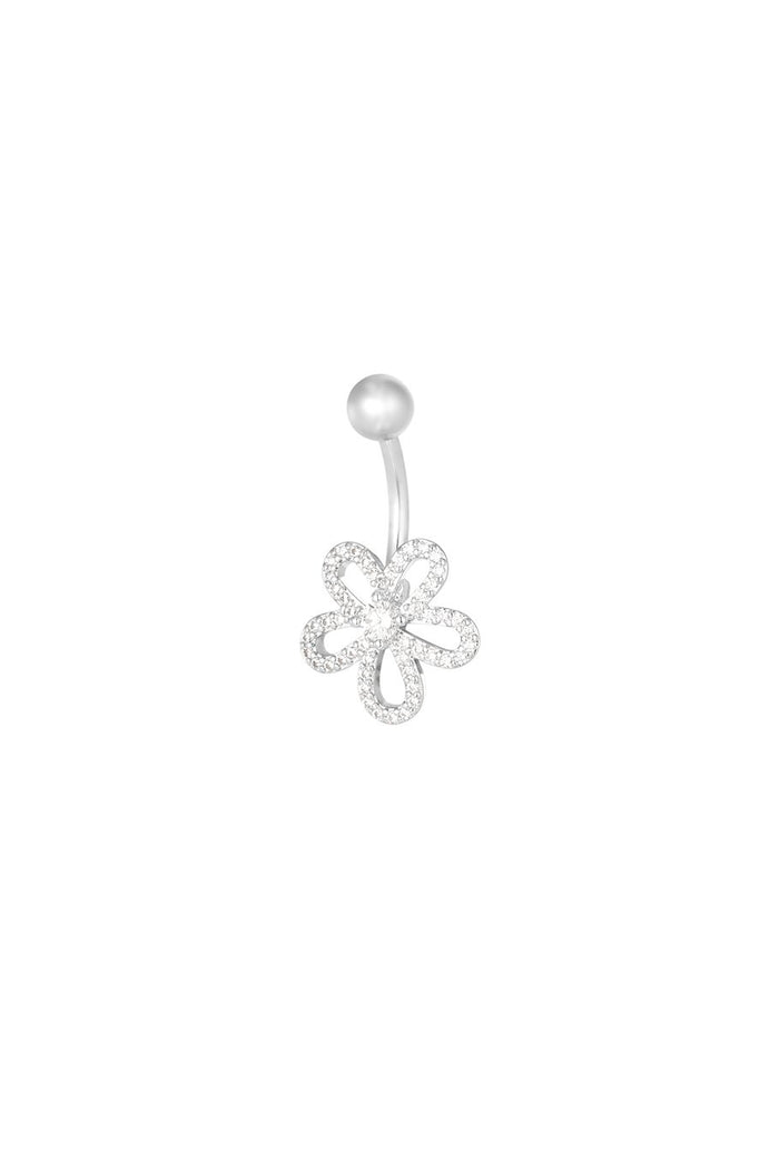 Bauchnabelpiercing mit Blume – Silber