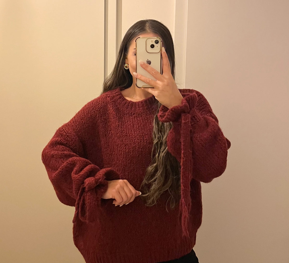 Oversize Pullover mit Schleifenärmeln | Weinrot