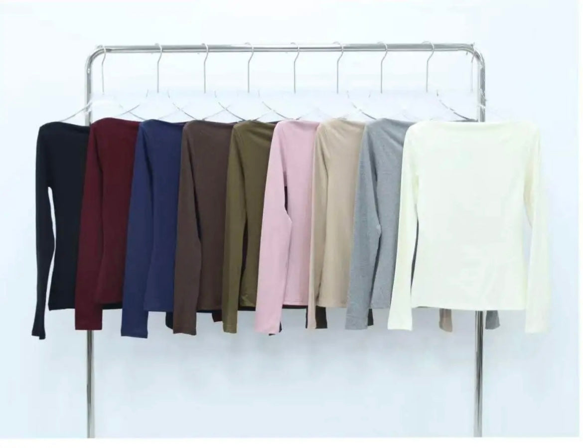 Basic Stretch Shirt – Figurbetontes Langarm Top | Verschiedene Farben