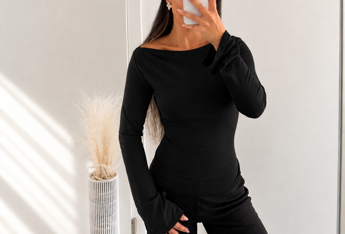 Basic Stretch  – Langarmshirt mit U-Boot Ausschnitt | Verschiedene Farben