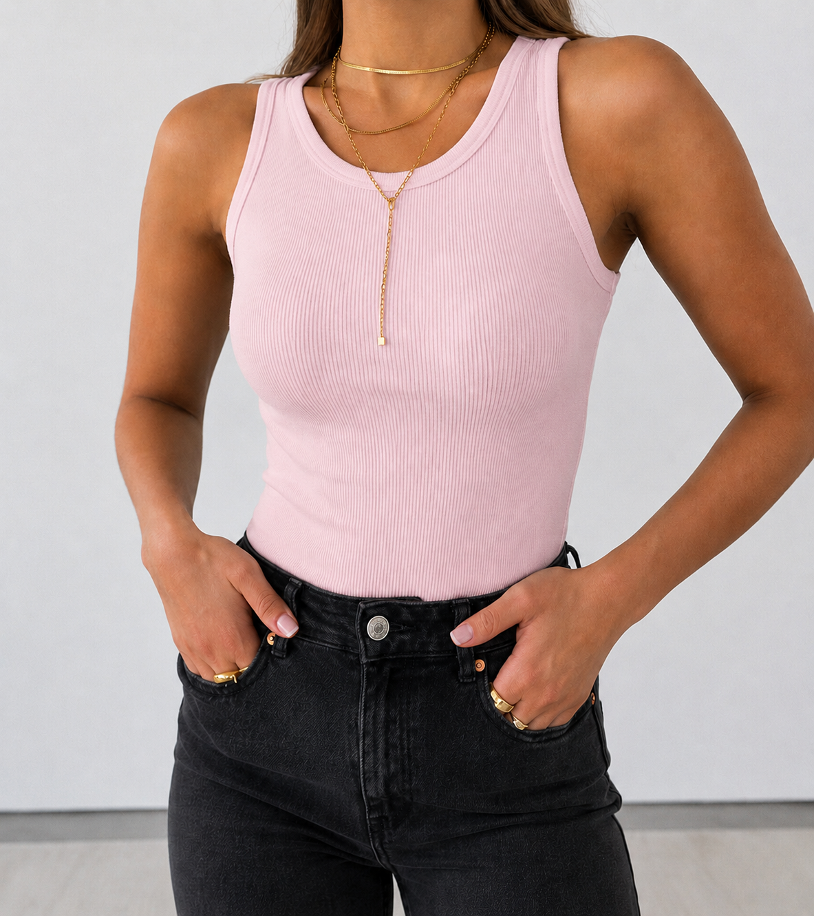 Basic Tanktop aus Baumwolle – Geripptes Top mit Stretch | Rosa