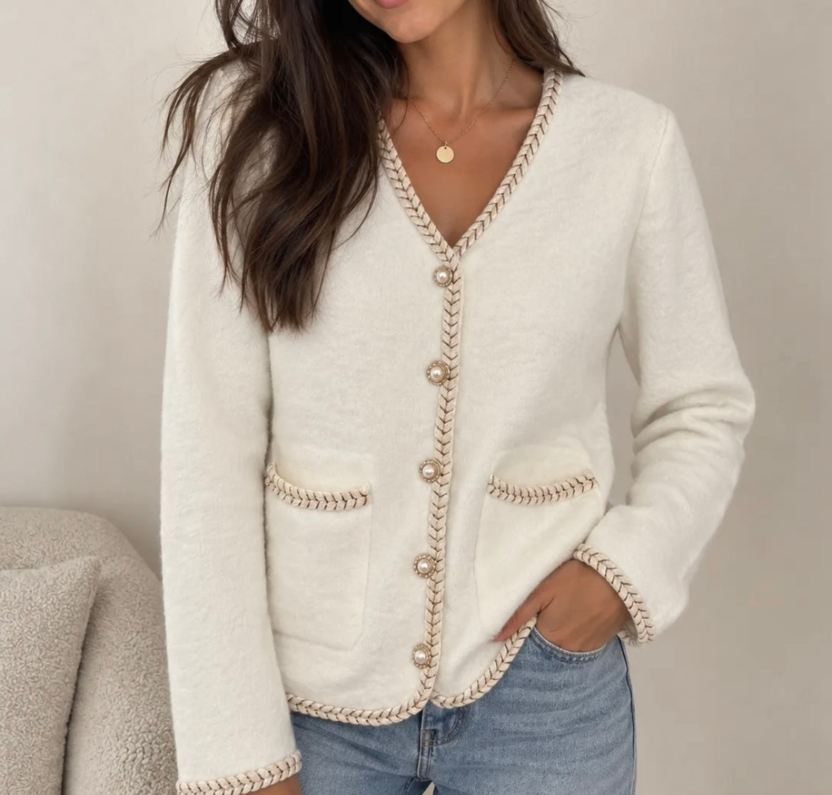 Strickjacke mit Kontrastdetails | verschiedene Farben