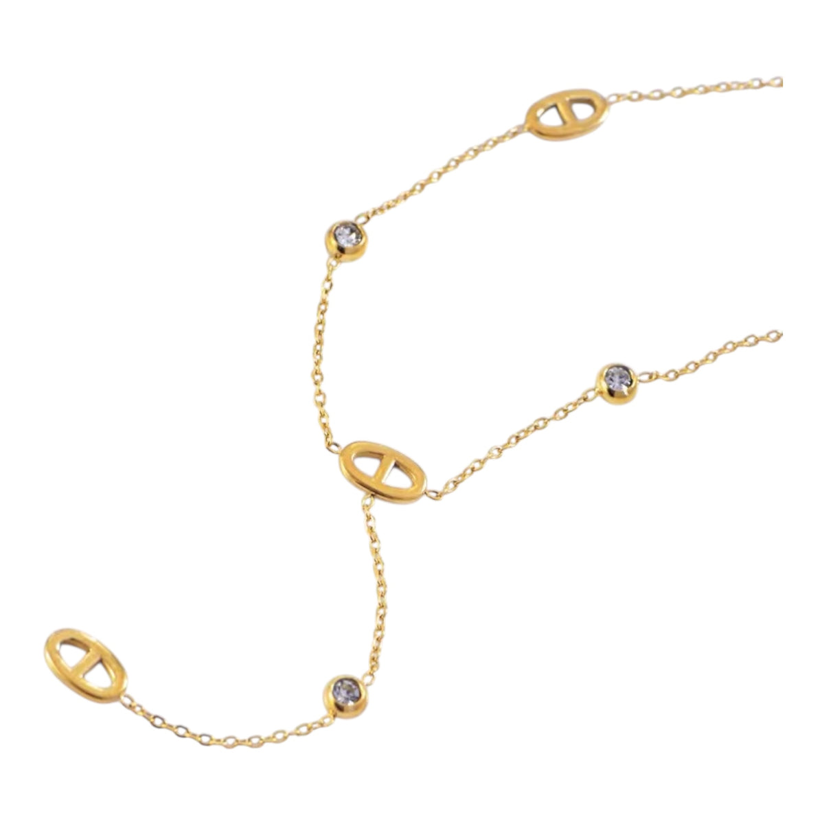 Y-Kette mit Ovalen Elementen und Strass