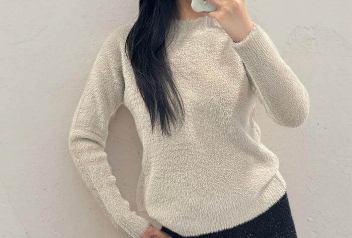 Strickpullover mit Rundhalsausschnitt – Beige