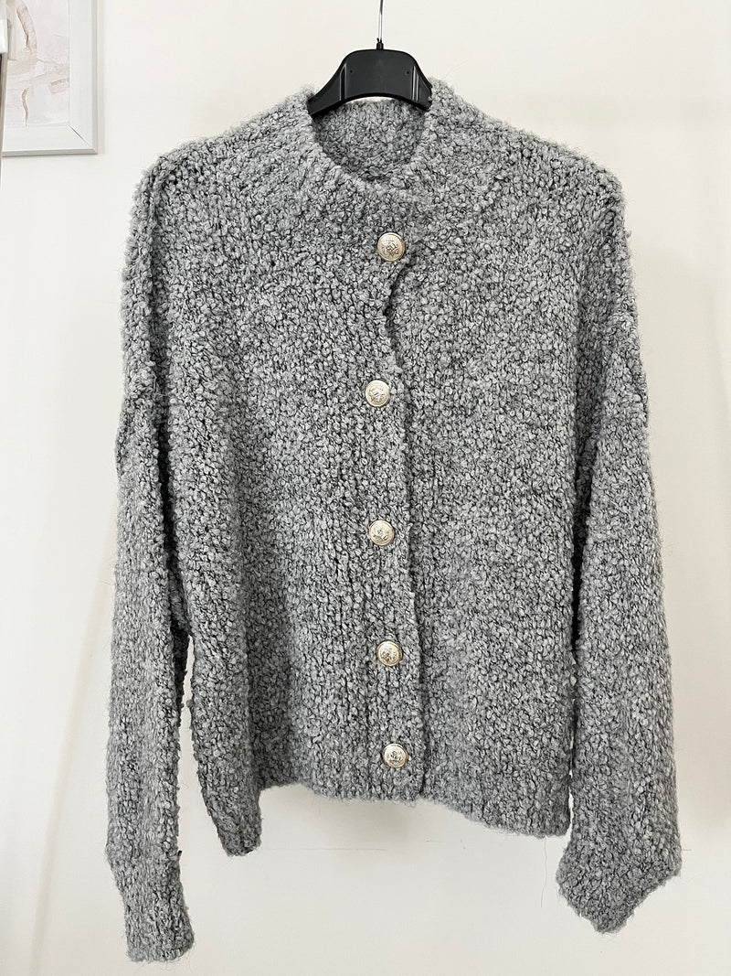 Kuschelige Oversize Strickjacke mit Knöpfen | Grau