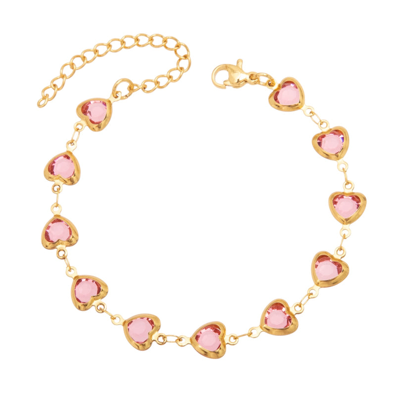 Armband | Herzreihe in gold/rosa