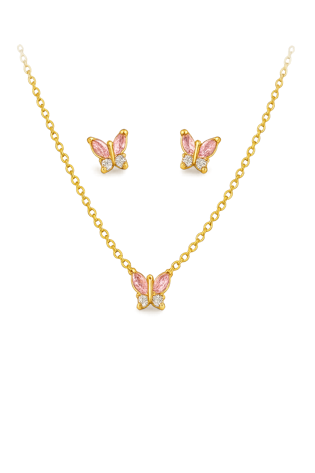 Schmetterlings Schmuckset Gold – Kette, Ohrringe | Zirkonia & Edelstahl