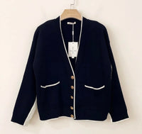 Strick-Cardigan mit Kontrastdetails | schwarz oder weiß