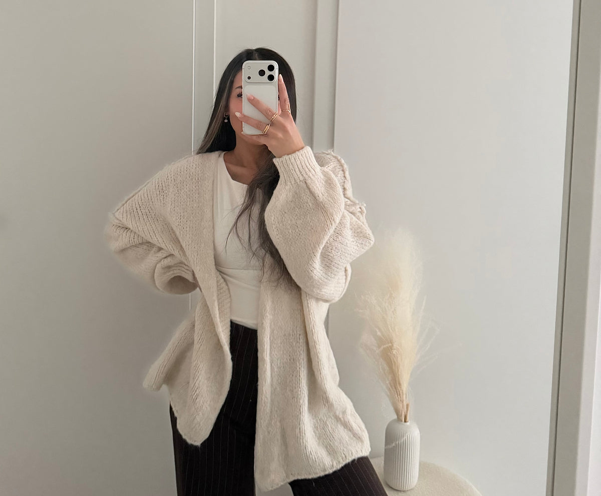 Offener Strick Cardigan - Creme