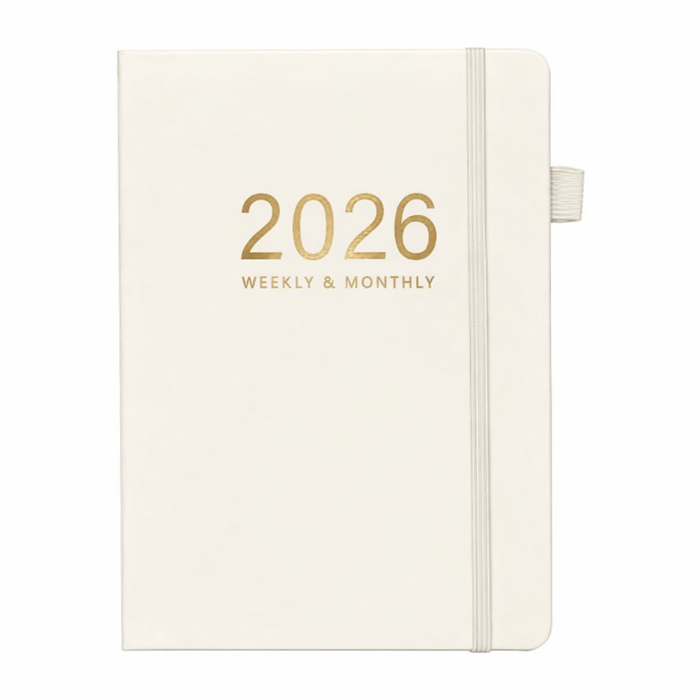 2026 Wochen- & Monatsplaner A5 – Hardcover Kalender mit Leseband | Creme