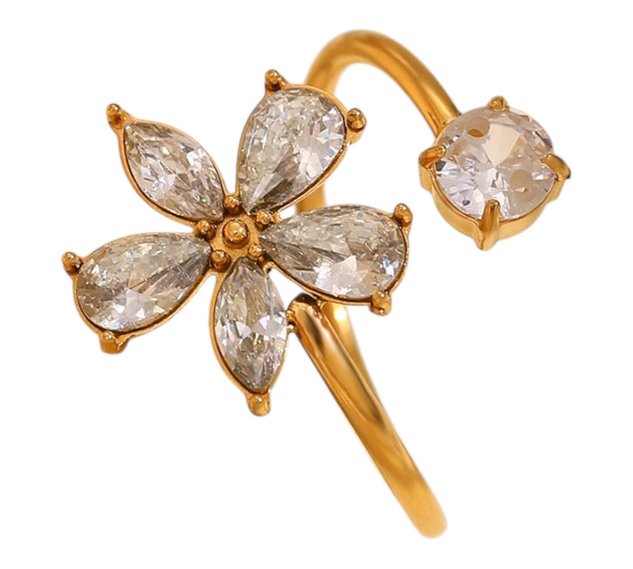 Verstellbarer Ring - Mit Blume und Strassstein
