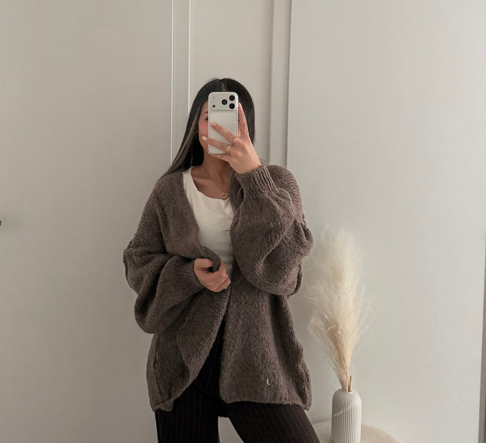 Offener Strick Cardigan - Taupe