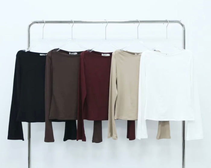 Basic Stretch  – Langarmshirt mit U-Boot Ausschnitt | Verschiedene Farben