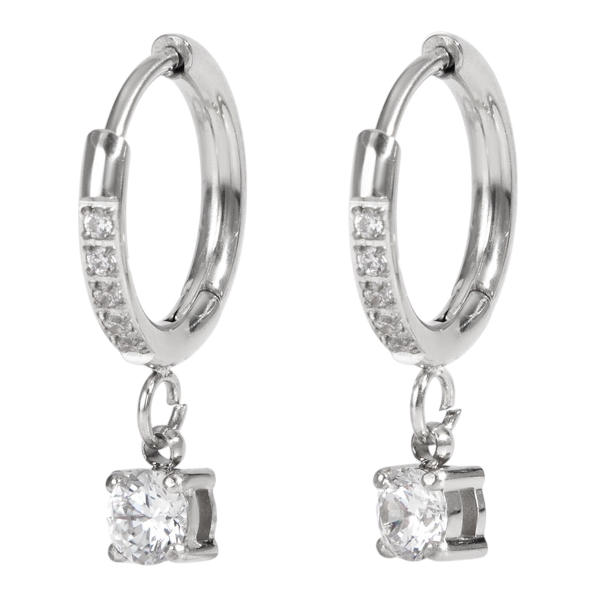 Creolen Ohrringe Gold mit Zirkonia Anhänger | Silber