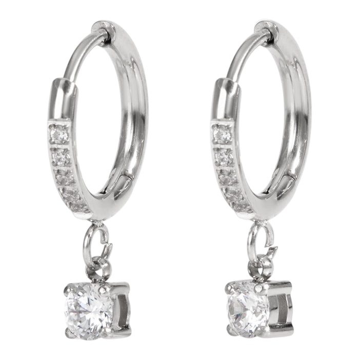 Creolen Ohrringe Gold mit Zirkonia Anhänger | Silber