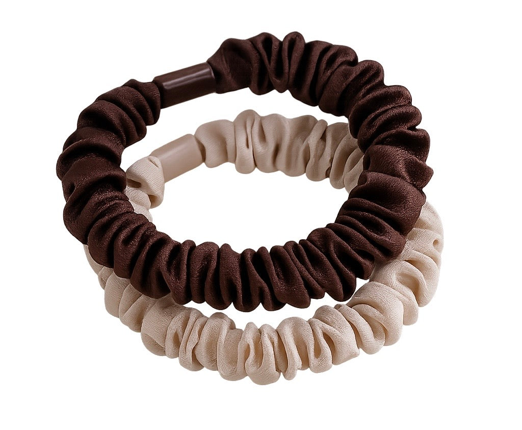 2er Satin Scrunchies | Beige/ Braun