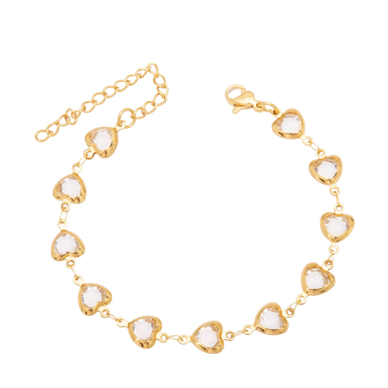 Armband | Herzreihe in gold/weiß