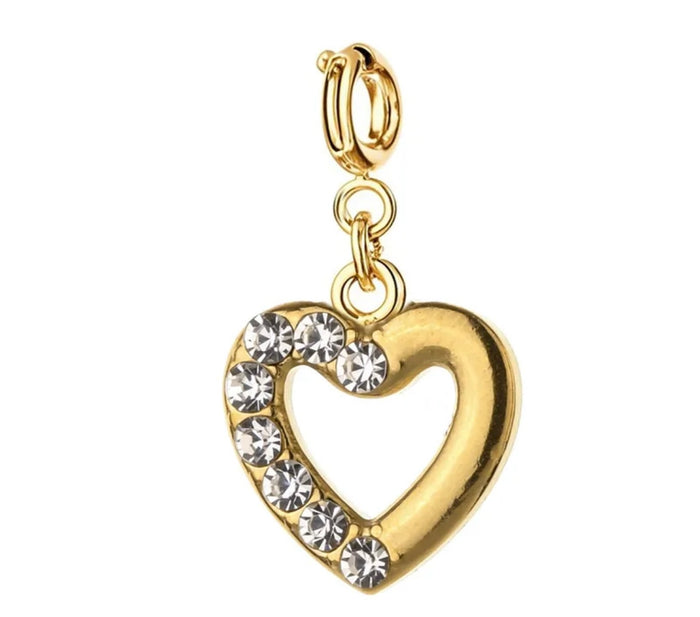 Charm mit Herzanhänger und Strass  – Gold