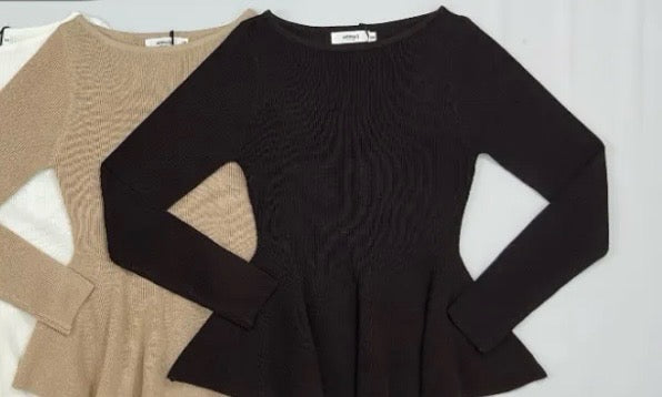 Rippstrick Peplum Oberteil - Braun