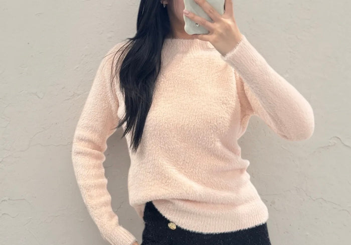 Strickpullover mit Rundhalsausschnitt – Rosa