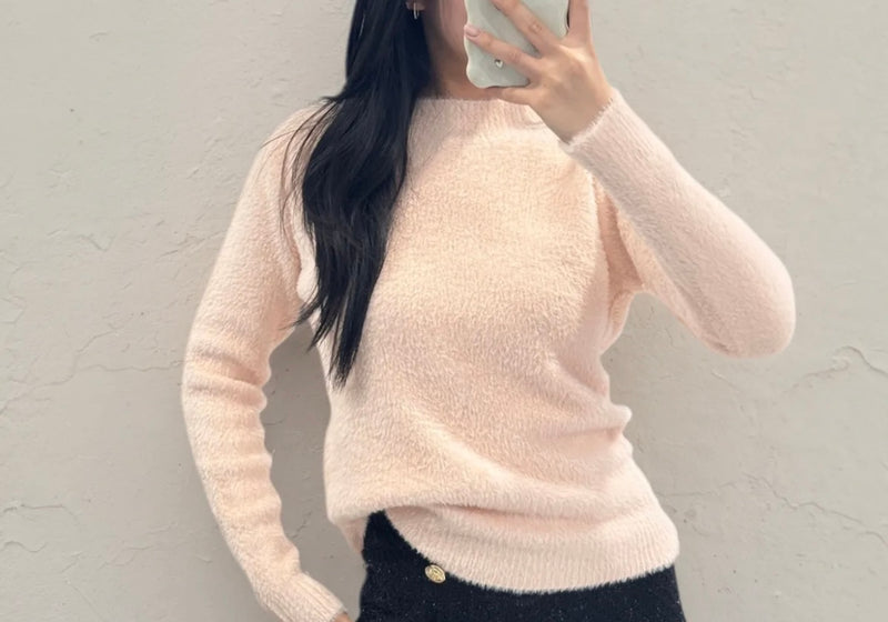 Strickpullover mit Rundhalsausschnitt – Rosa