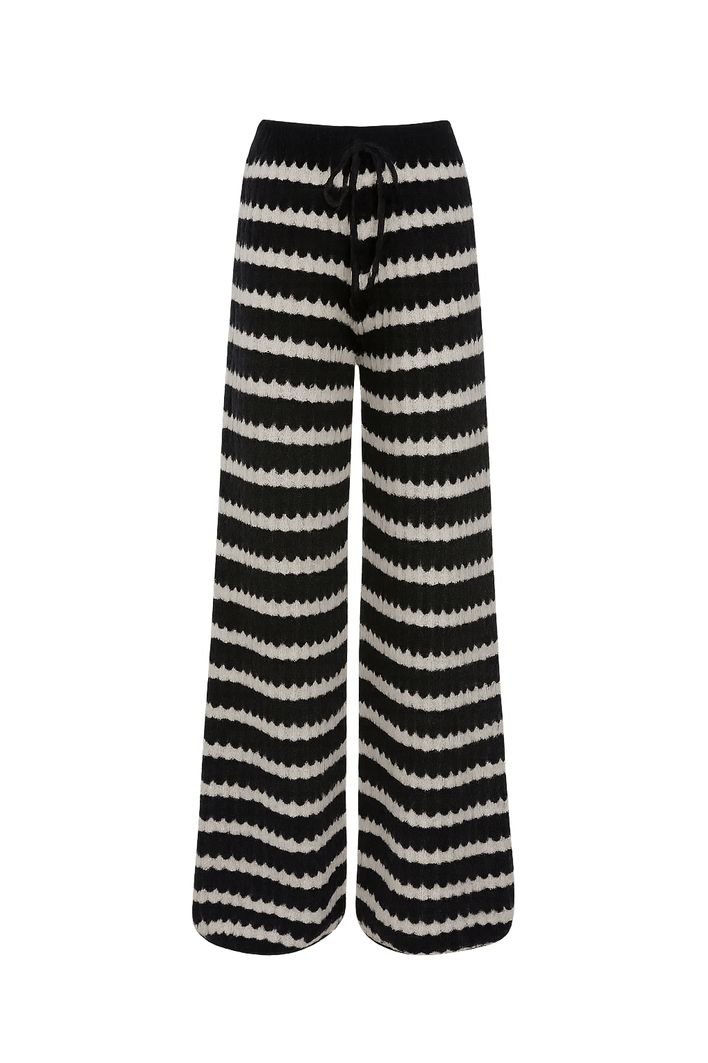 Gestreifte Strickhose mit Gummibund - Schwarz/ Weiß