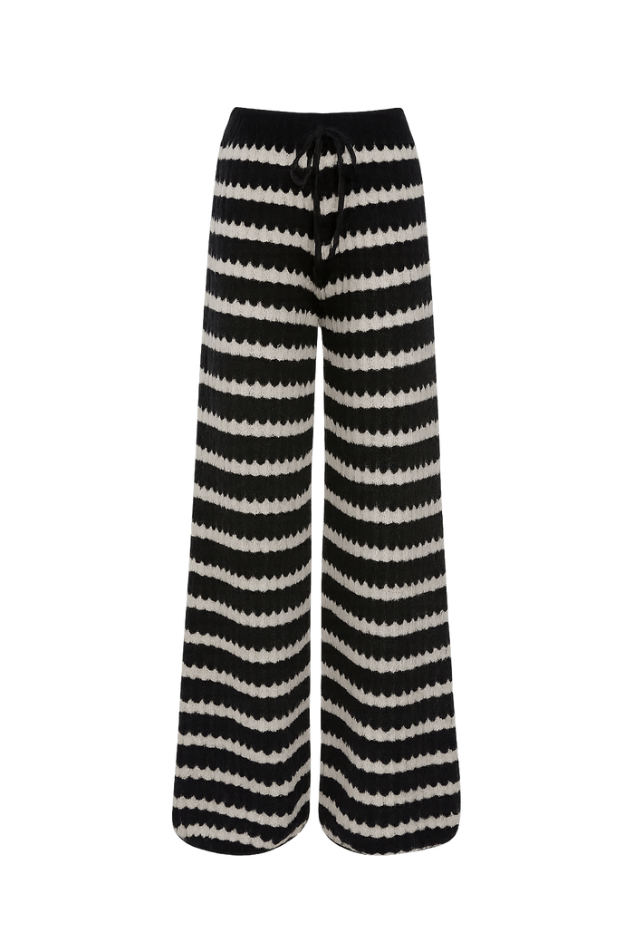 Gestreifte Strickhose mit Gummibund - Schwarz/ Weiß