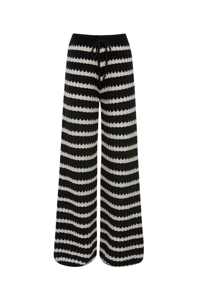Gestreifte Strickhose mit Gummibund - Schwarz/ Weiß