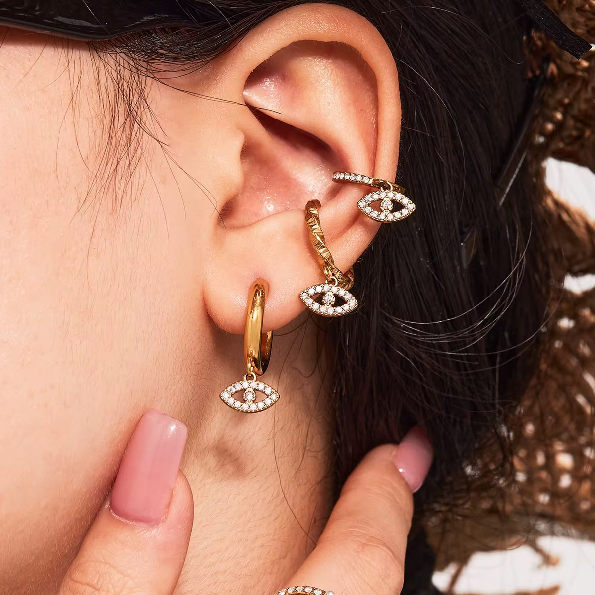 Nazar Eye Creolen Gold – Edelstahl Ohrringe mit Zirkonia Anhänger
